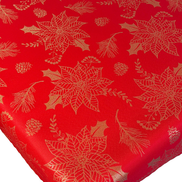 Obrus Plamoodporny Świąteczny Czerwony Złota Gwiazda Betlejemska Z-2888