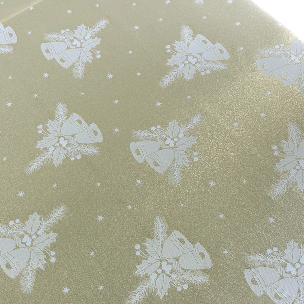 Dwustronny Obrus Plamoodporny Świąteczny Dzwonki Biały Złoty