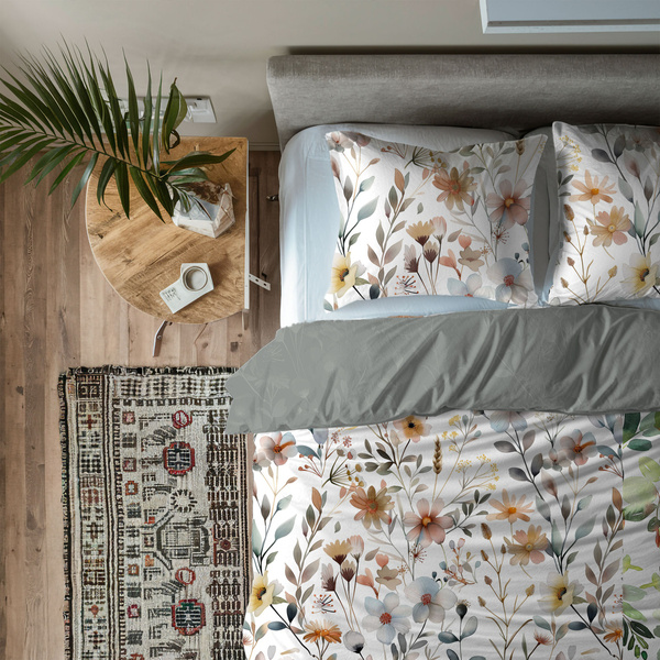 Komplet Pościeli Satyna Bawełniana 220x200+ 2x70x80 Boho 006 Kwiaty