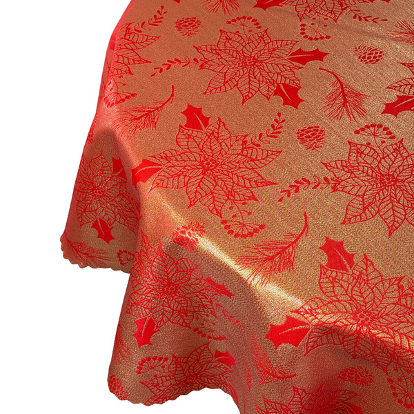 Dwustronny Obrus Plamoodporny Świąteczny Czerwony Złota Gwiazda Betlejemska Z-2888 Okrągły