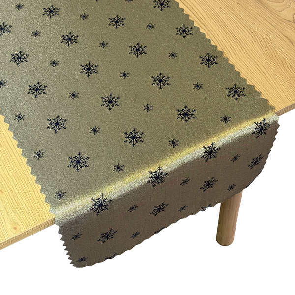 Dwustronne Bieżniki i Serwety Plamoodporne Świąteczne Granatowy Złoty Śnieg I