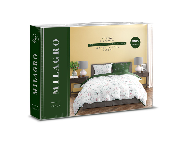 Komplet Pościeli Satyna Bawełniana 140x200+70x90 Milagro Verde 020