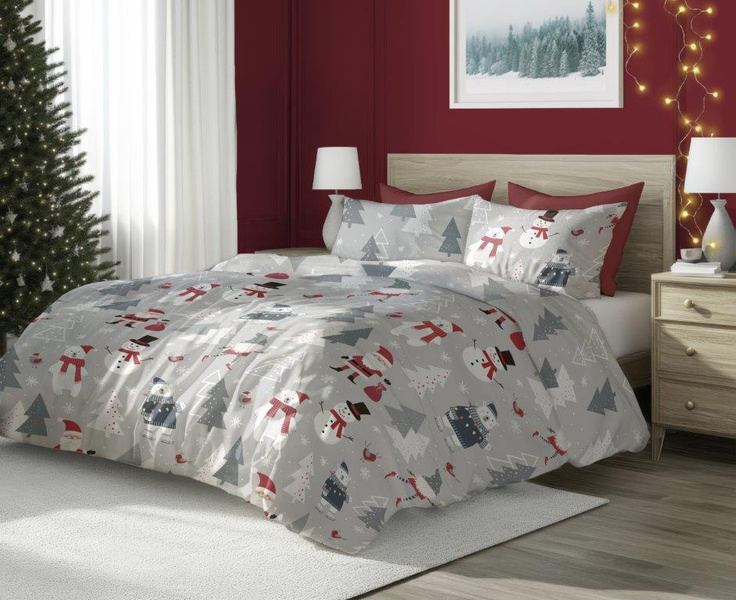 Komplet Pościeli 160x200+ 2x70x80 Scandic 079 Mikołaj Bałwan