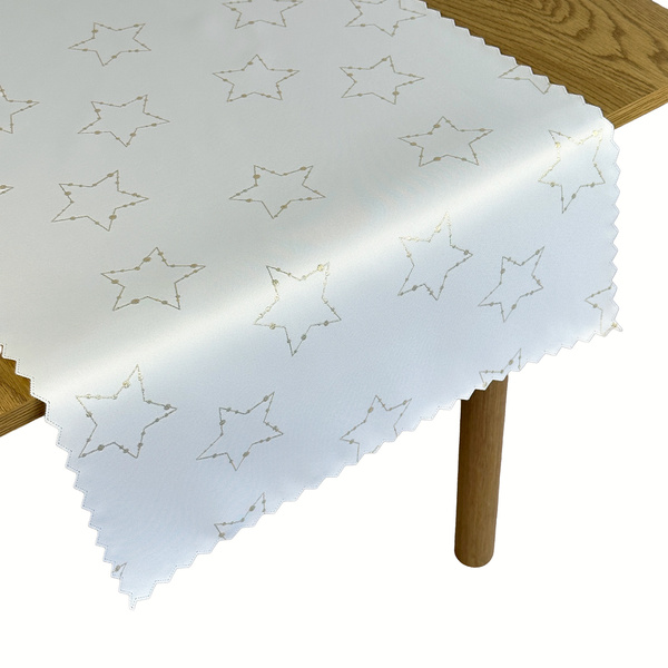 Dwustronne Bieżniki i Serwety Plamoodporne Świąteczny Złoty Biały Gwiazdy 2561
