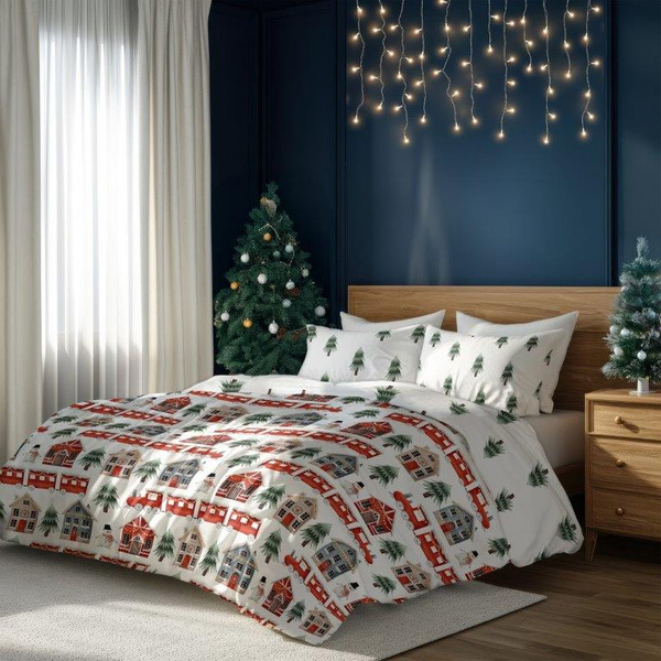 Komplet Pościeli 160x200+ 2x70x80 Scandic 075 Zima Święta Pociąg