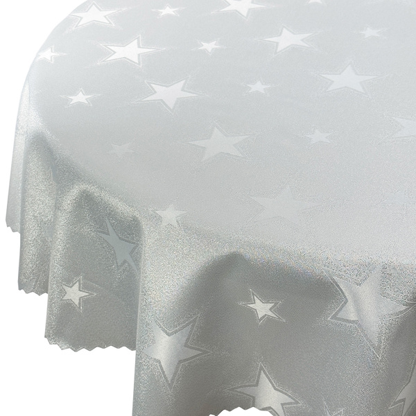 Dwustronny Obrus Plamoodporny Świąteczny Duża Gwiazda Srebrna Okrągłe