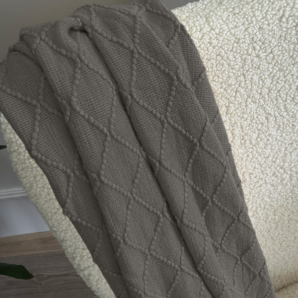 Koc Żakardowy Neria z Frędzlami Grafitowy Ciemnoszary 150x200 cm