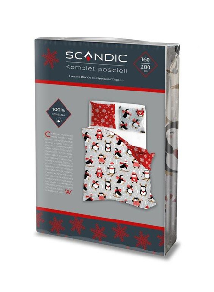 Komplet Pościeli 160x200+ 2x70x80 Scandic 076 Pingwiny