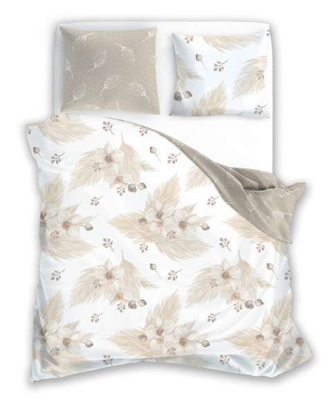Komplet Pościeli Satyna Bawełniana 220x200+ 2x70x80 Boho 005 Kwiaty i Liście