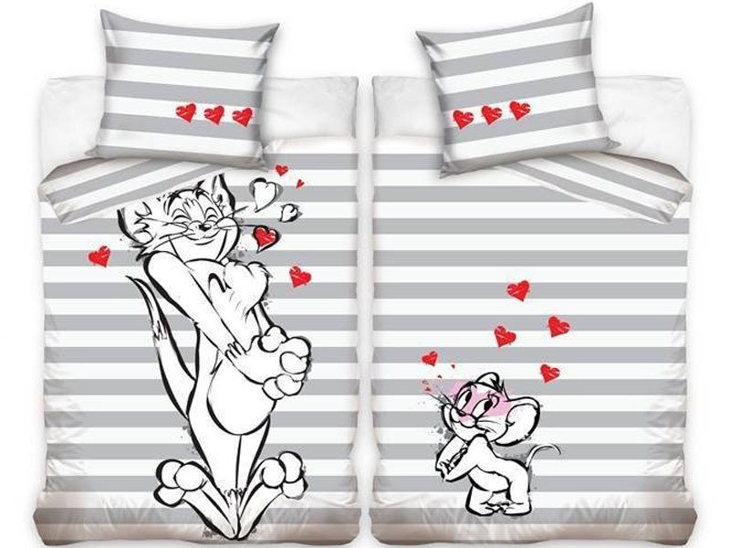 Bawełniana Pościel Walentynki Looney Tunes  LT182090 Tom i Jerry
