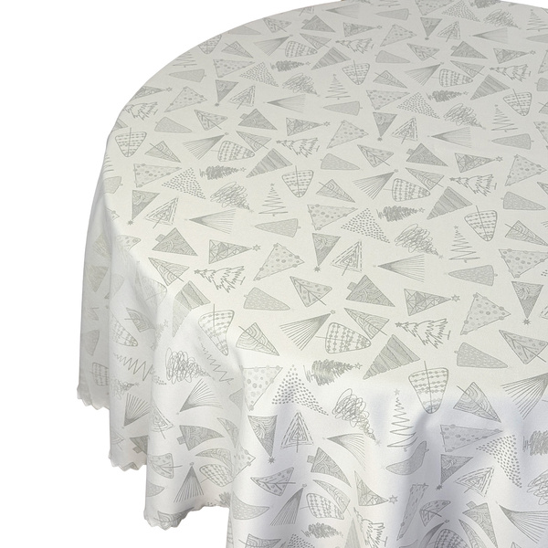 Obrus Plamoodporny Boże Narodzenie Szary Choinki Z-3206 Okrągły