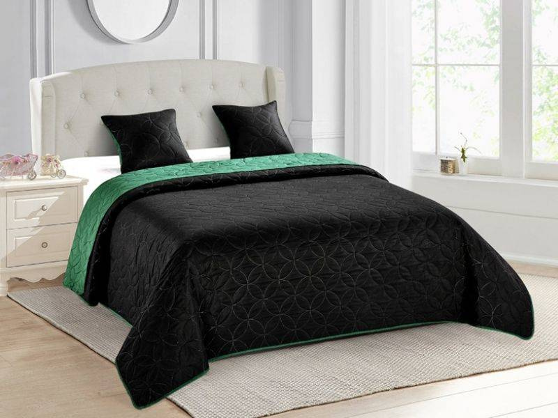 Dwustronna Narzuta Vigo II Czarny - Zieleń butelkowa 006 180x220+2x40x40 cm