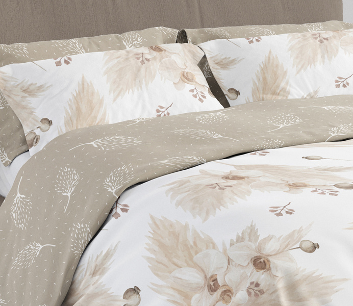 Komplet Pościeli Satyna Bawełniana 220x200+ 2x70x80 Boho 005 Kwiaty i Liście