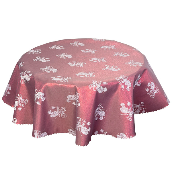 Dwustronny Obrus Plamoodporny Świąteczny Boże Narodzenie Bordowa Bombka Okrągły