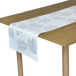 Dwustronny Bieżnik Plamoodporny Liście Monstera Srebrny Z-2771