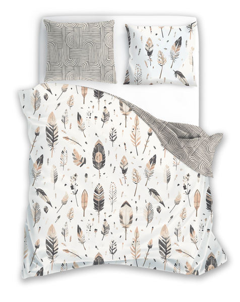 Komplet Pościeli Satyna Bawełniana 140x200+70x90 Boho 007 Piórka