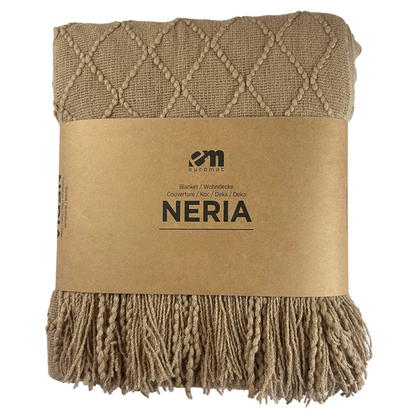 Koc Żakardowy Neria z Frędzlami Taupe Jasny 130x170 cm