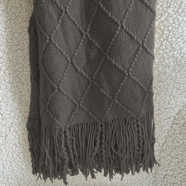 Koc Żakardowy Neria z Frędzlami Grafitowy Ciemnoszary 150x200 cm