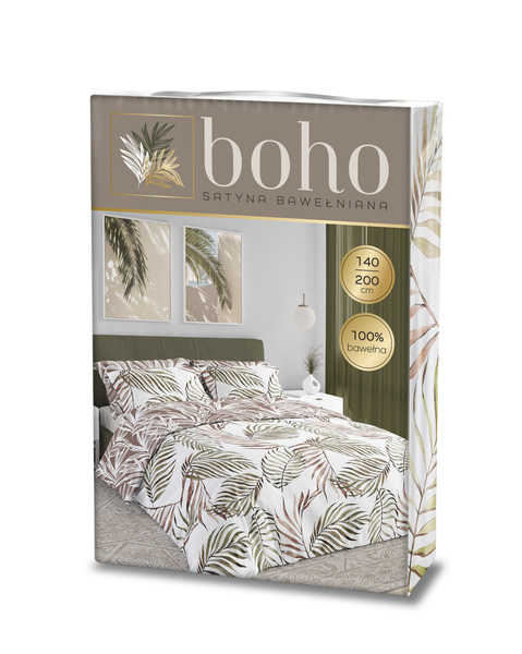 Komplet Pościeli Satyna Bawełniana 220x200+ 2x70x80 Boho 002 Liście