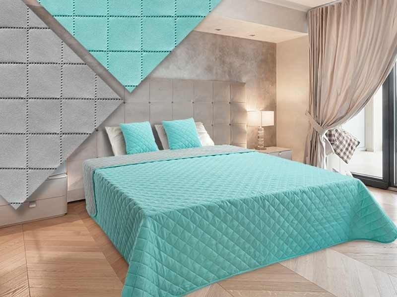 Dwustronna Narzuta Vigo II Jasno Szara-Turkusowa 10 180x220+2x40x40