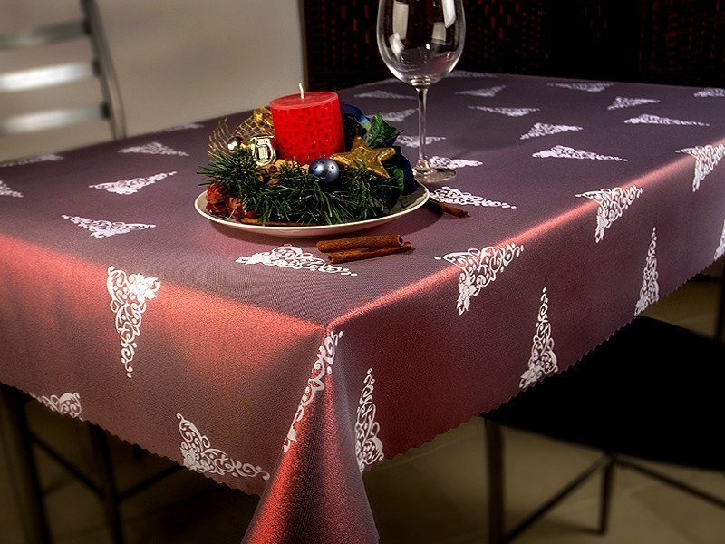 Dwustronny Obrus Plamoodporny Świąteczny Boże Narodzenie Choinka Bordo