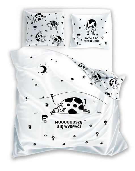 Komplet Pościeli Bawełnianej Krowa 160x200 cm + 70x80 cm